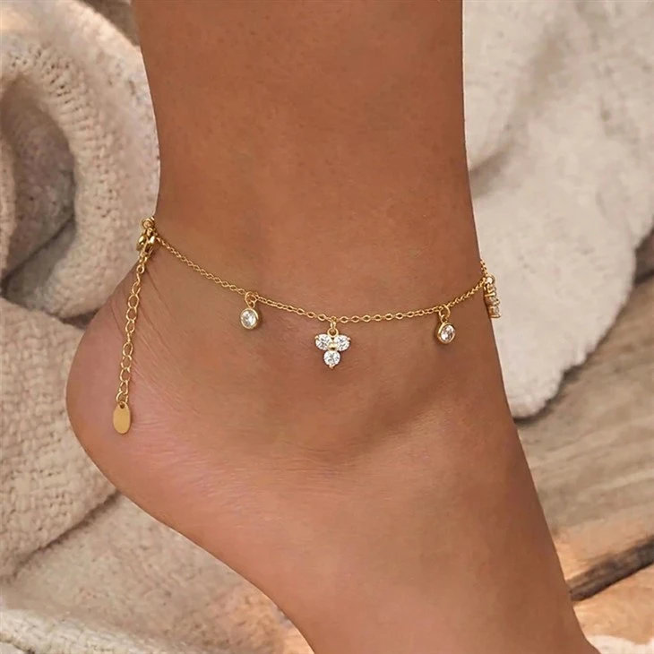 Σταγόνα λουλουδιών CZ Anklet
