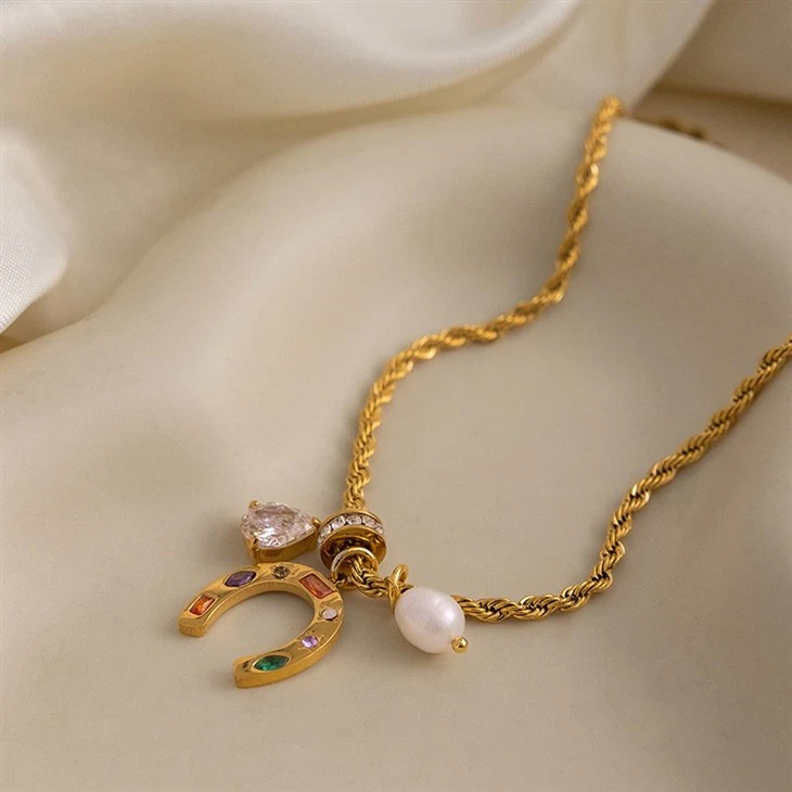 Horseshoe Twisted Rope Charm Necklace price