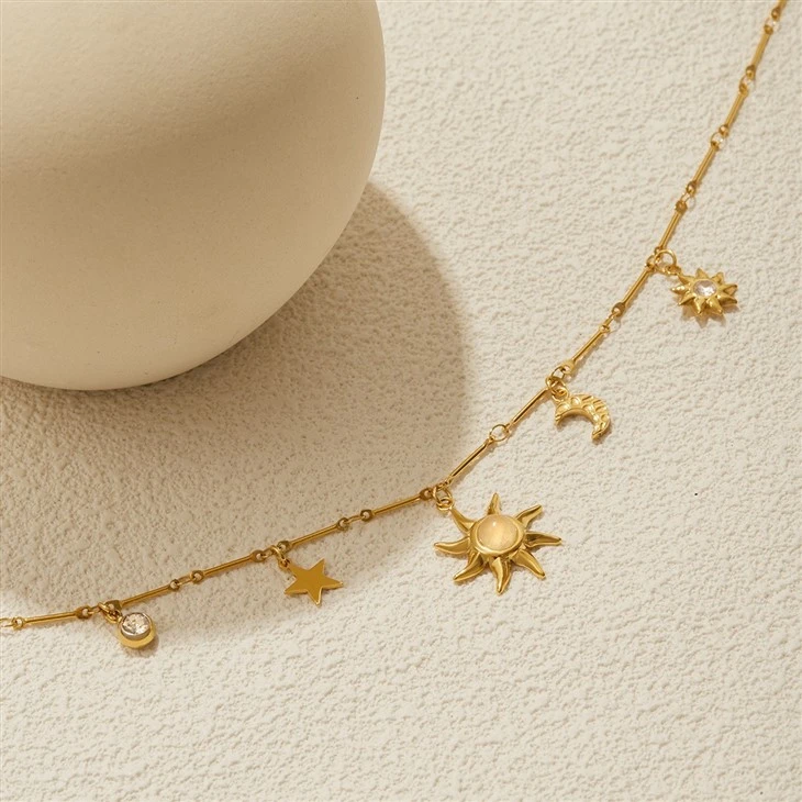 Moonstone Moon Sun Star Necklace high quality