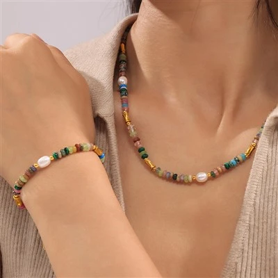 Κολιέ Boho Dopamine Pearl από φυσική πέτρα