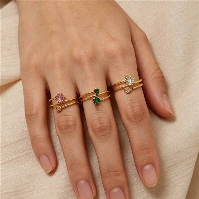 Δαχτυλίδι Triple Band Hexagon CZ